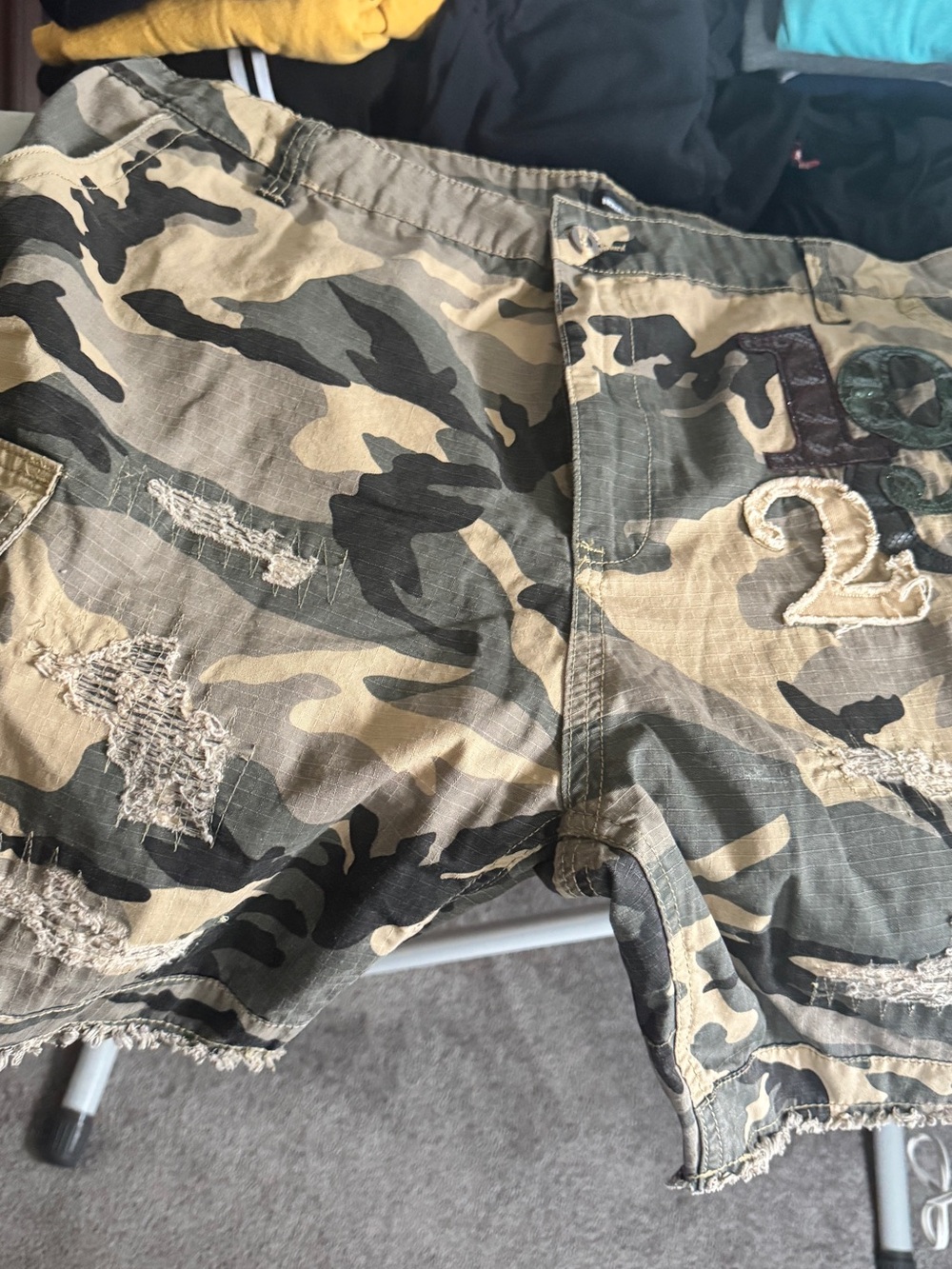 Fashion Nova Men's Distressed Camo Cargo Shorts - Olive Green